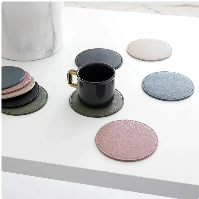 Nordic Style Leather Coaster Round Drink Cup Coasters for Living Room Decor