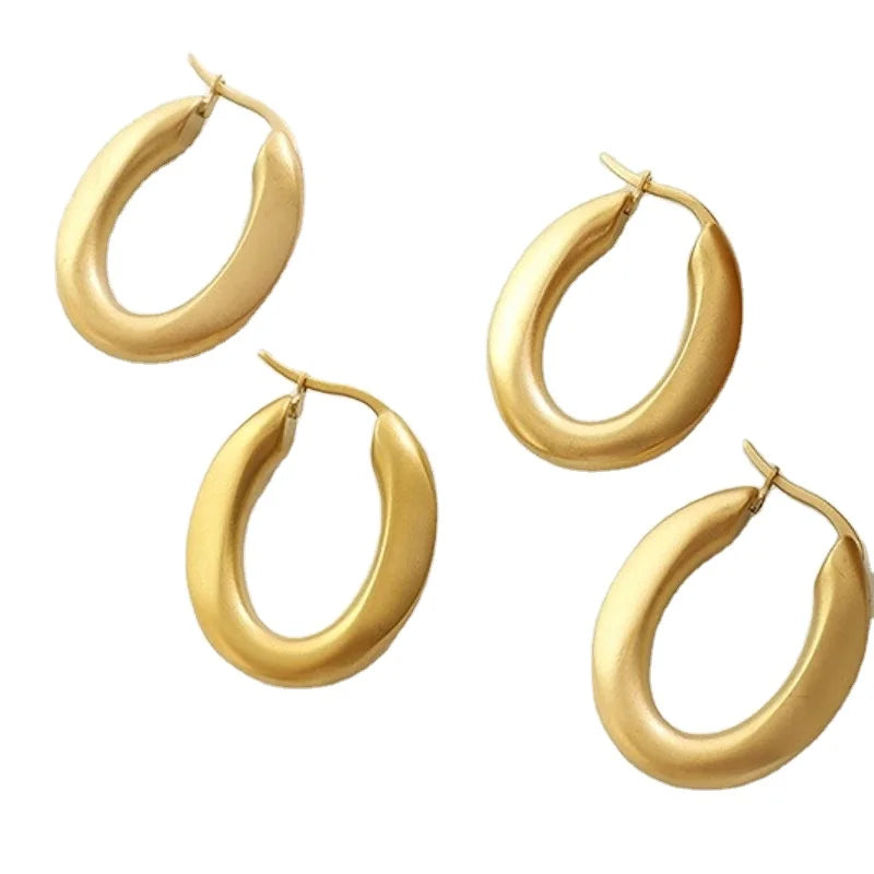 Popular 18K Gold Plated Geometric Oval Earrings Girls Jewelry Stainless Steel U-Shaped Frosted Matte Hoop Earrings