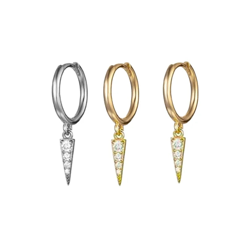 FUAMAY 925 Solid  Silver Gold Plated Triangle Spike Hoop Earrings Zircon Jewelry Drop Earring Making Ohrringe Mit Spiked Hoop