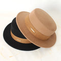 Solid Color Wool Felt Fedora Hat With Wide Brim and Flat Top Winter Formal Party Accessory Decorated With Ribbon