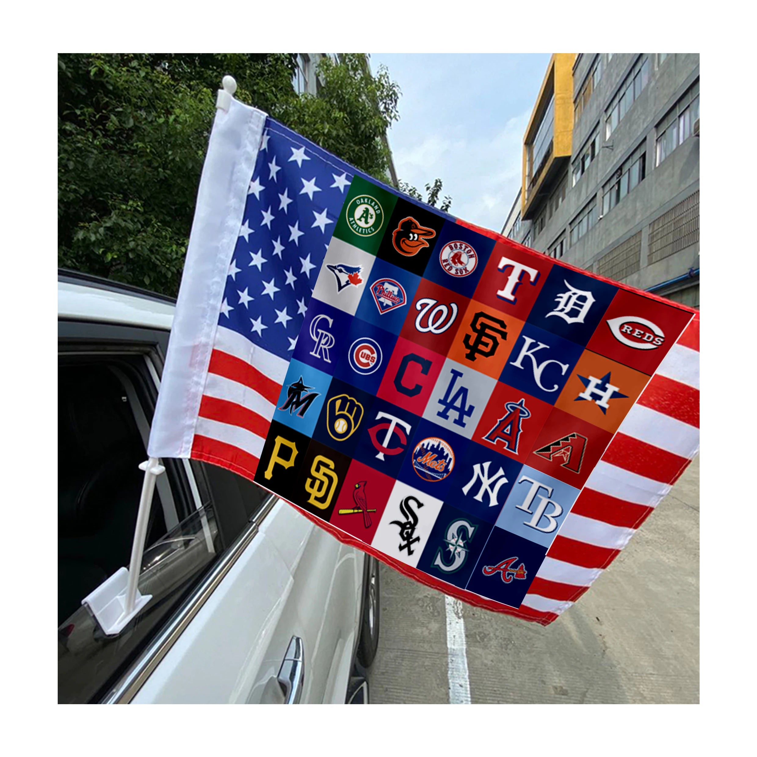 Custom  100% Polyester  mlb Baseball Chicago Cubs Yankees Mets Giants ROYALS Houston Astros Car Window Flags With Flagpole