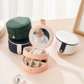 New Custom Jewellery Storage Case Portable Small Round Travel  Button Pu Leather Jewelry Gift Box With Logo