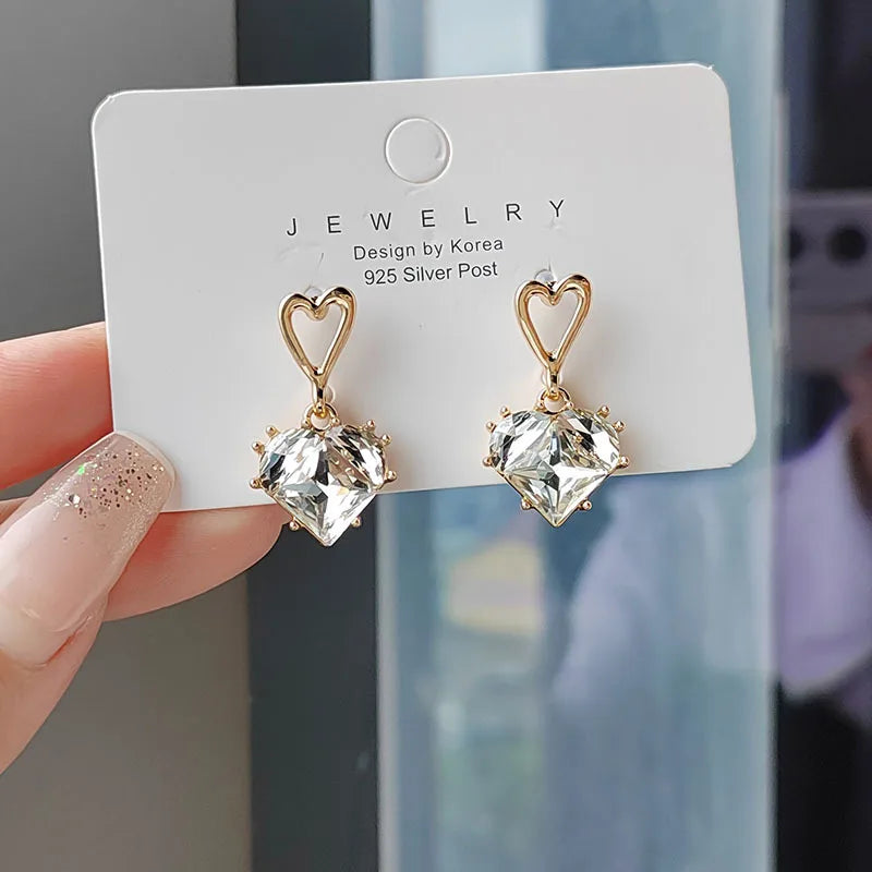 South Korea Peach Zircon Earrings Women S925 Silver Needle Simple Earrings