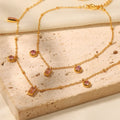 2023 Fashion New Stainless Steel 18K Gold Texture Light Luxury square pink Purple Round Pendant Necklace Bracelet Jewelry Set