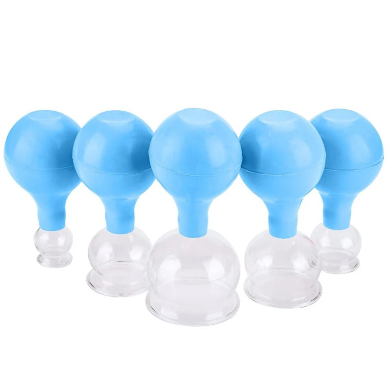 5 Pieces Rubber Bulb Glass Cupping Set Facial Vacuum Suction for Facial Body Massage Pain Relief Muscle Relaxation Joint Pain