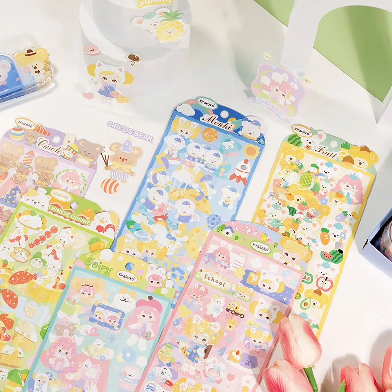 Kirakoko Planner Stickers Sheet Farm Restaurant Amusement Park Space Station Cute Puppy Kitty Stickers Scrapbook Stickers