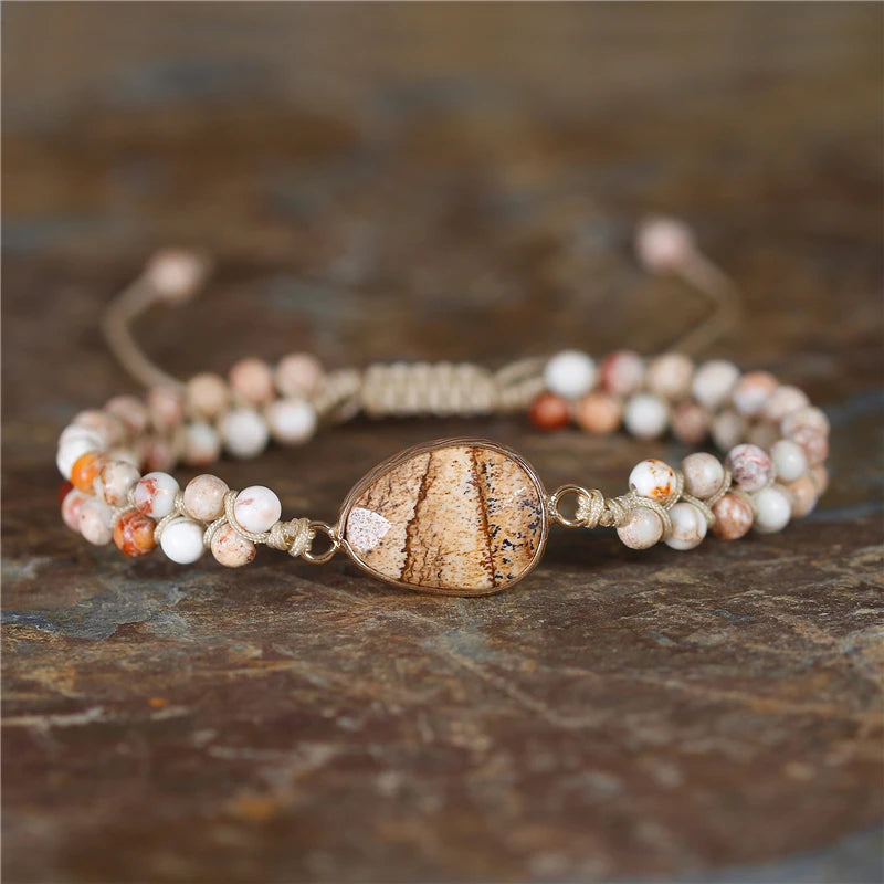 YueTong BOHO Double Layers Natural Stone Jasper Beaded Braided Bracelets Bohemian Weaving Stackable Yoga Jewelry Wholesale