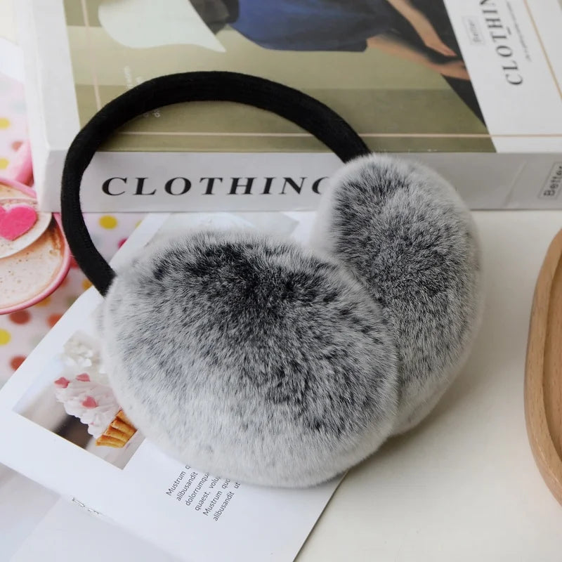 Winter 100% Natural Rex Rabbit Fur Earmuff Men Women Warm Fashion Earflap Plush Fluffy Fur Environmental Protection New Year