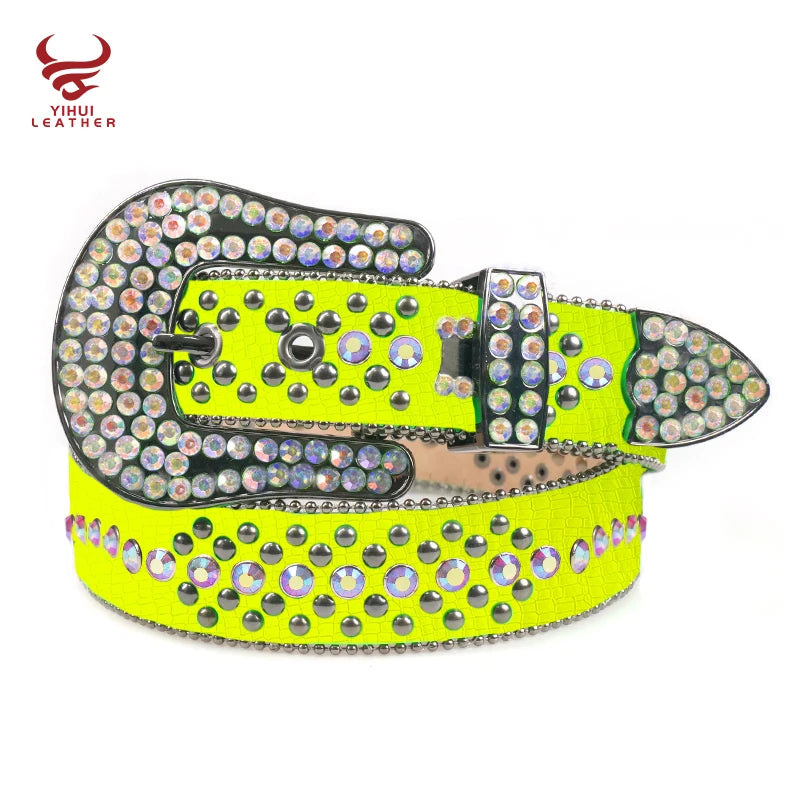 Factory Custom Western Cowboy Bling Bling Studded Removable Buckle Sunshine Rhinestones Belt