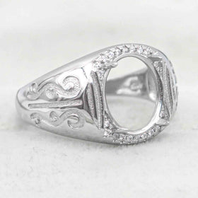 Sterling Silver 10*12mm Semi Mount Men's Ring Frame Empty Blank Claw Setting S925 Base Holder Without Center Stone for DIY Inlay