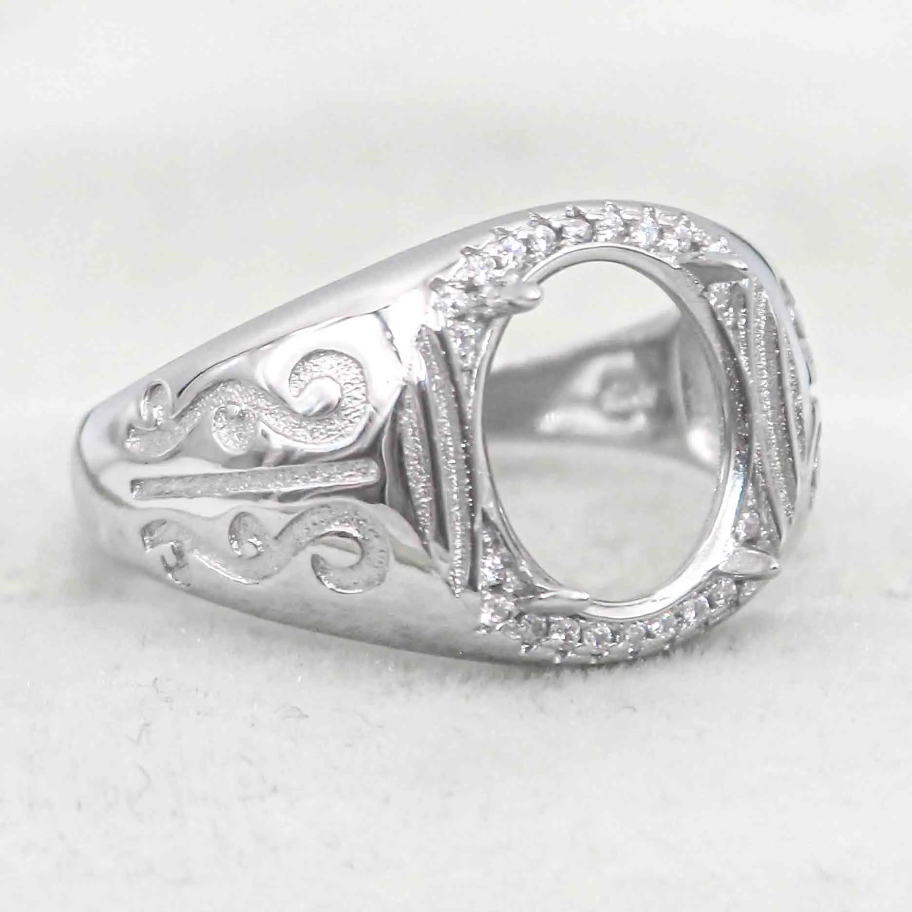 Sterling Silver 10*12mm Semi Mount Men's Ring Frame Empty Blank Claw Setting S925 Base Holder Without Center Stone for DIY Inlay