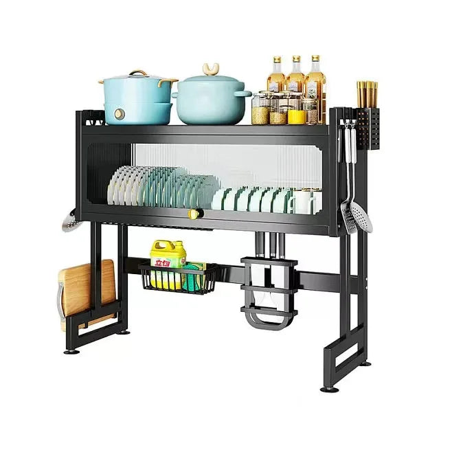 Over The Sink Dish Drying Rack  Large Dish Drying Rack with Flip Door Stainless Steel Dish Drainer Kitchen Sink Organizer