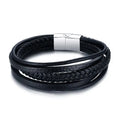 Customized Name logo Punk Style Stainless Steel Mens Magnetic Leather Bracelet for Father's Day Gifts