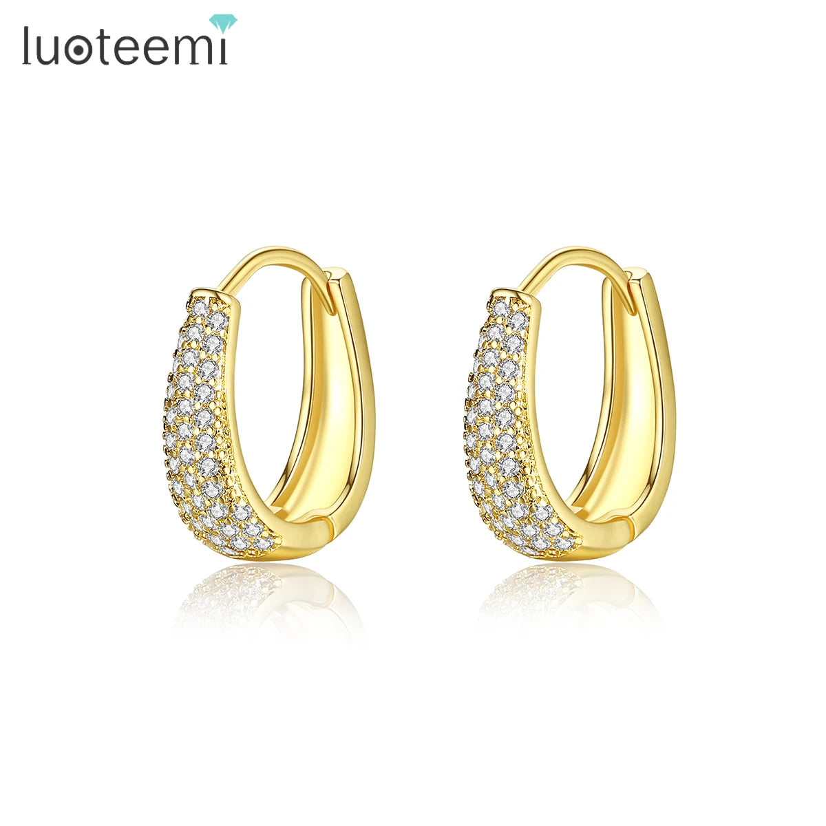 LUOTEEMI Huggie Diamond Erring Jewelry Woman Earing Golden 24K Iced Out Cubic Gold Plated Hoop Earring
