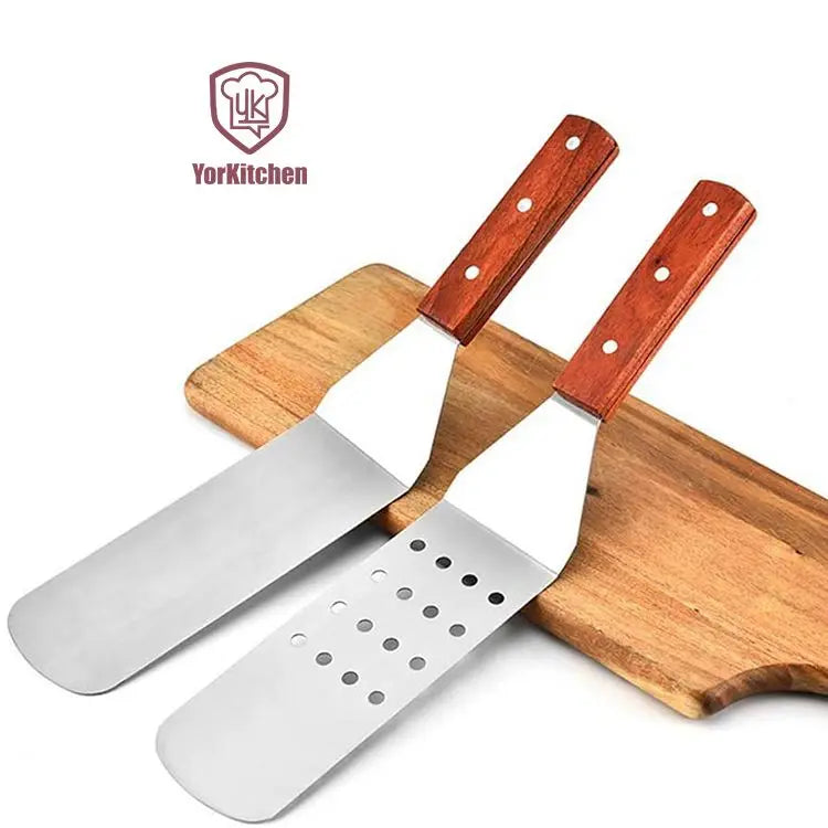 2pcs Stainless Steel Pie Pizza Spatula Set with Wooden Handle Baking & Pastry Tools
