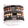 Renting Jewelry Making Custom Text Engrave Logo Stainless Steel Charm Natural Stone Beads Bracelet for Men