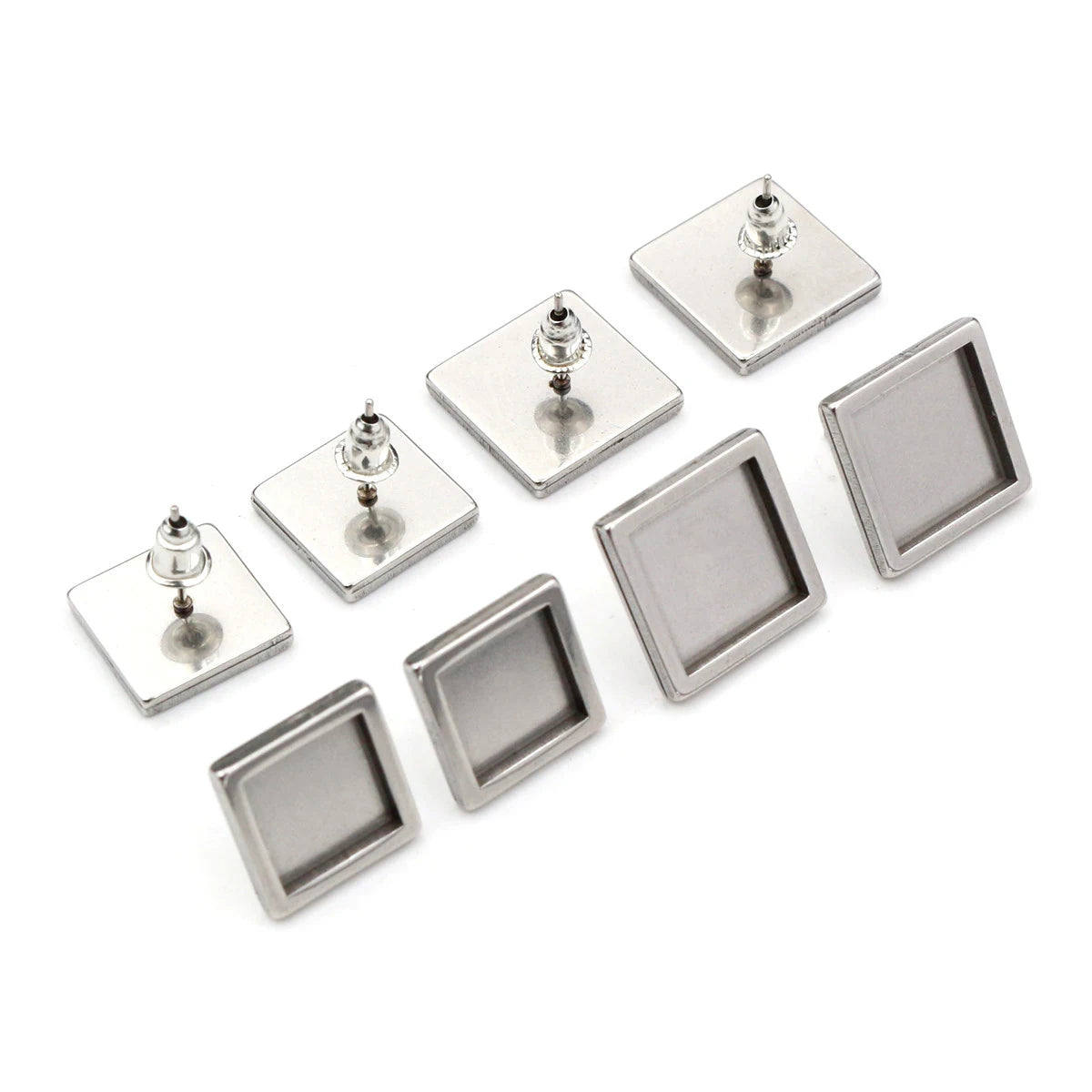 10pcs 10/12mm Inner Size Stainless Steel Square Earring Studs Blank Base Thick Earrings Cabochon Trays DIY Jewelry Findings