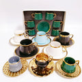 Modern Luxury 12pcs Ceramic Gold Turkish Coffee Set Tea Cup Saucer European-Style Porcelain Items Home Use Includes Gift Box