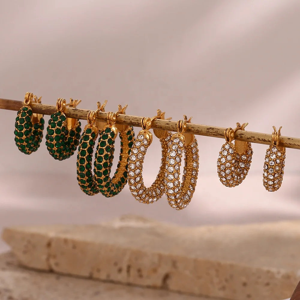 Drop Shipping Shining Zircon Hoop Earring Tarnish Free 18K Gold Plated Stainless Steel Earring Women Jewelry
