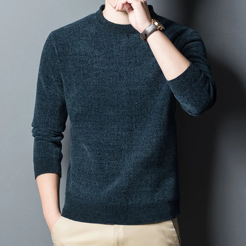 RNSHANGER Men's Trend Round Collar Winter Sweater Casyal Thicken Pullovers Comfortable Thermal Long Sleeve Warm Male Sweater