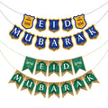Ramadan Eid Mubarak Islamic Ornaments Moon Letter Paper Bunting Banner Pull Flag for Mubarak Kareem Party Backdrop Decoration