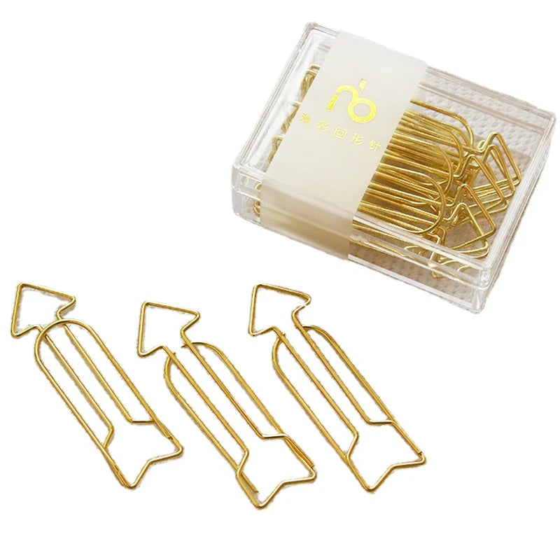 12Pcs/Pack Creative Arrow Planner Clip Office Accessories Gold Color Mini Paper Clips Small Business Supplies Stationery Clips