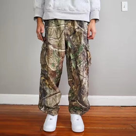 Custom Loose Fit Utility Pockets Mens Pants Casual Streetwear Baggy Tree Camo Cargo Pants Men