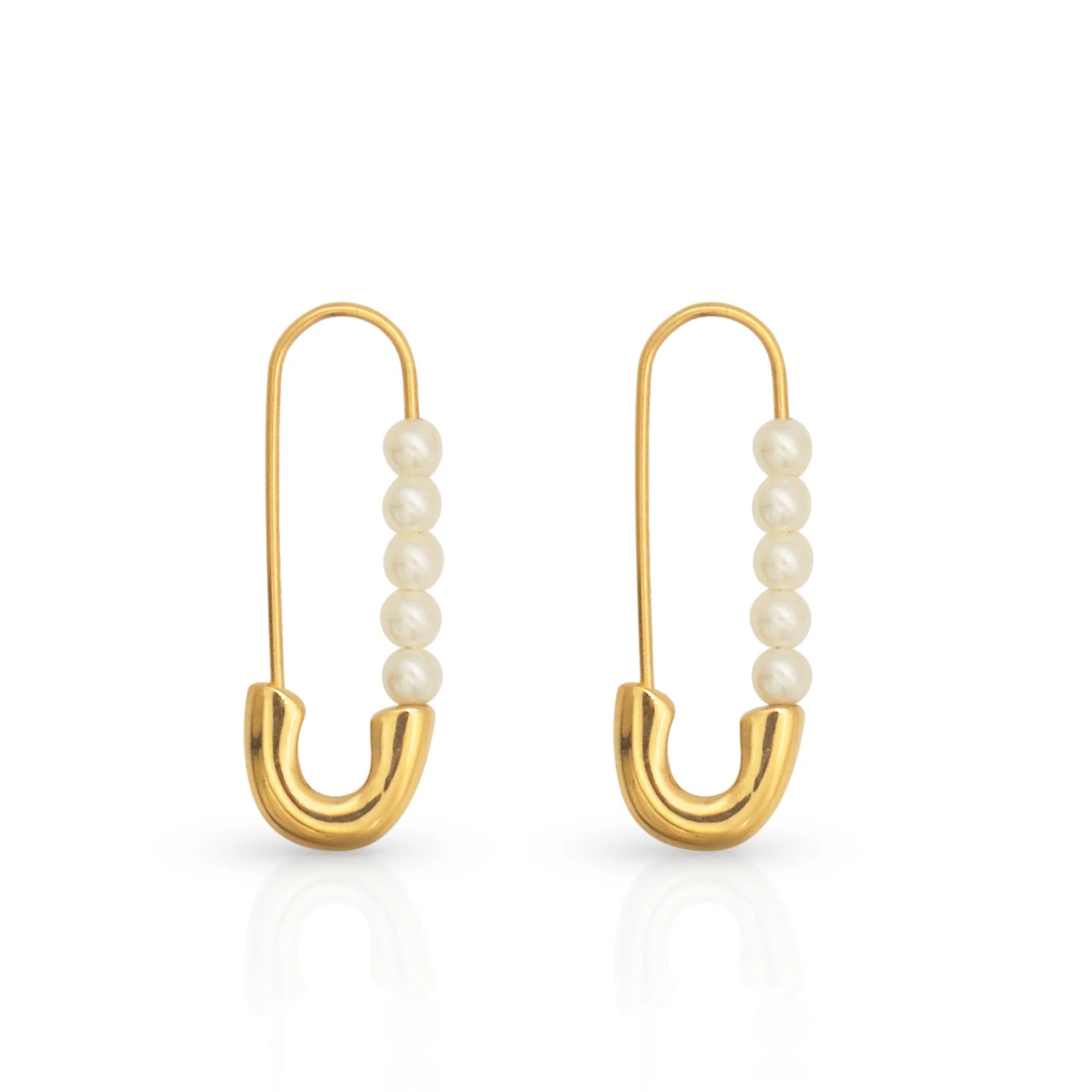 Chris April in Stock Fashion Jewelry 316L Stainless Steel PVD Gold Plated Minimalist Pin Shape Pearl Earrings