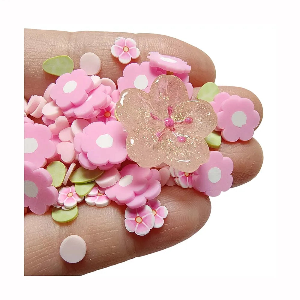 500g Mixed Polymer Clay Pink Flower Slices Mix Flower Beads Clay Slime Resin Filler for Craft Making Nail Art DIY