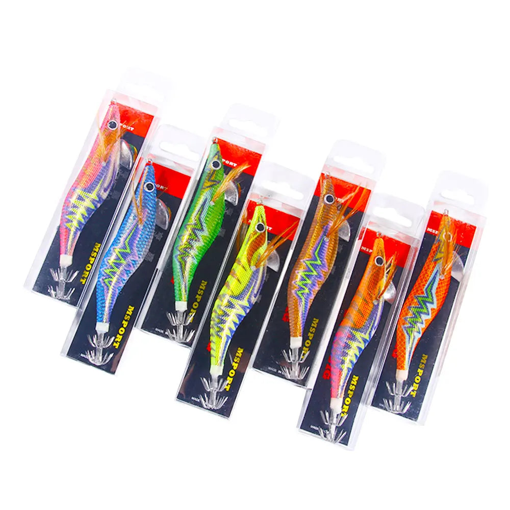 3.5# Luminous 14CM 20G Squid Jig Hard Bait Fishing Wood Shrimp Lure Squid Jig Lures MegaBDM