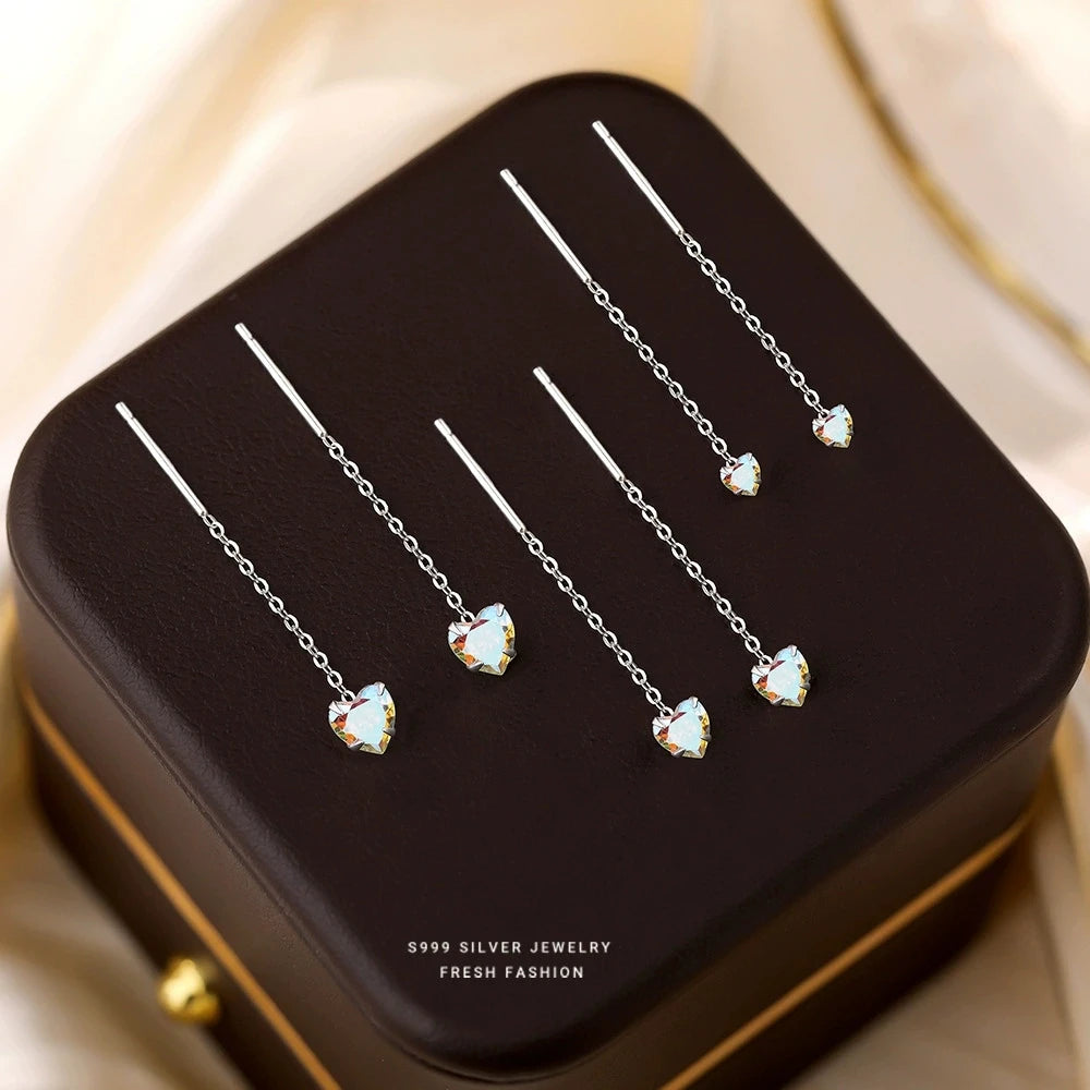 Colorful Heart Ear Line S925 Pure Sterling Silver Earrings for Women Jewelry Accessories YB-XY-247