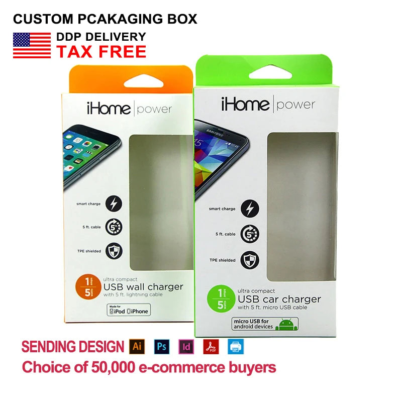 Custom Wholesale Wireless Charger Packaging Fast Charger Paper Box Mobile Charger Packaging Gift Box With Window Hook
