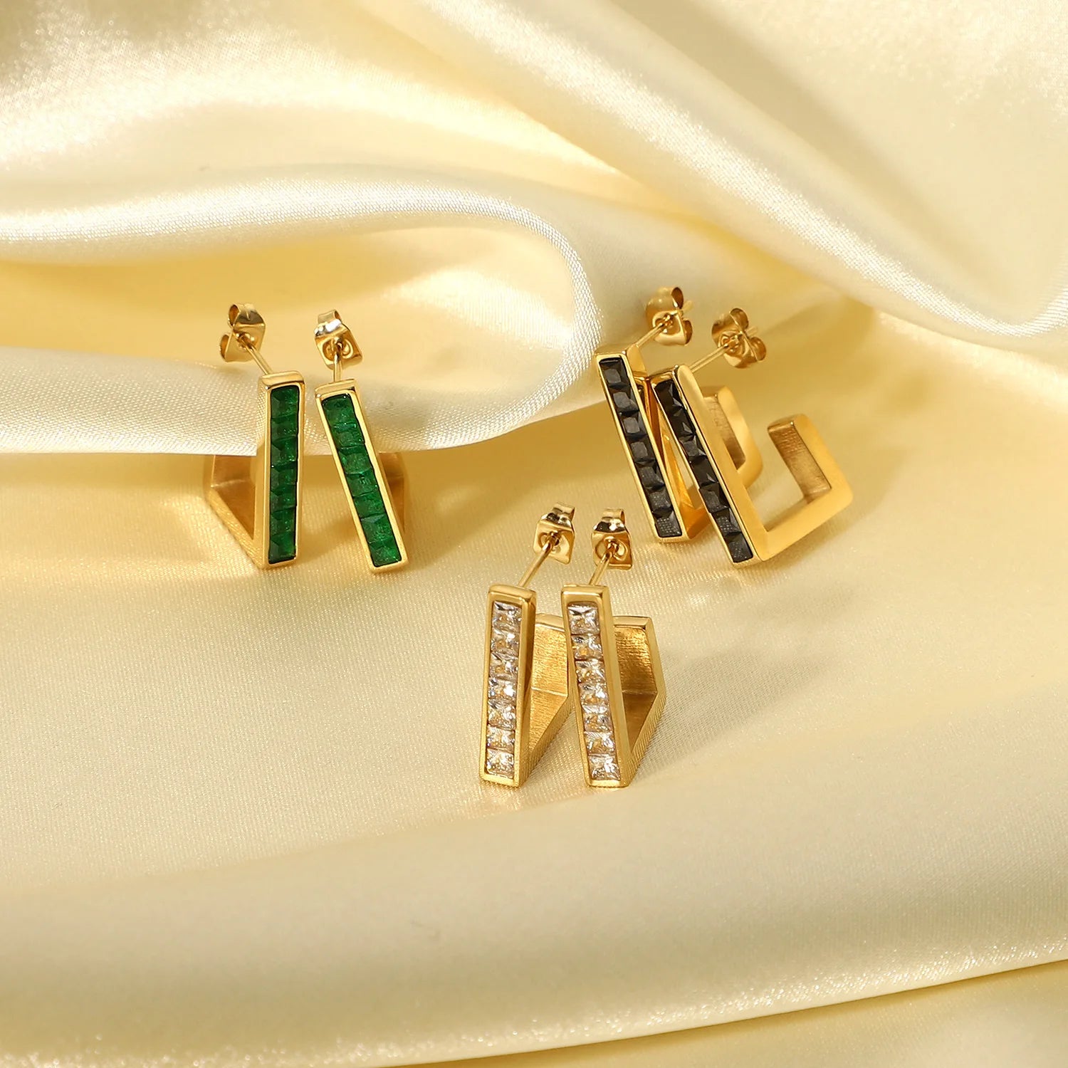 Geometric square Earring Stainless Steel 14k Gold Plated Earring Colorful Cubic Zircon Crystal Earrings for Women