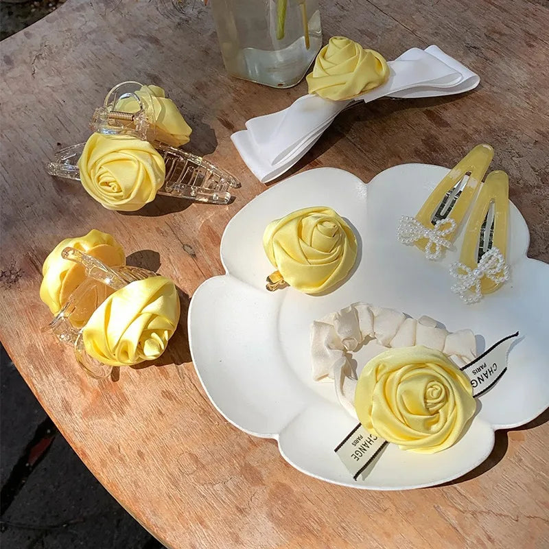 Yellow Genius 5cm Clip-In Rose for Kids & Women Fabric & Metal Hair Accessory