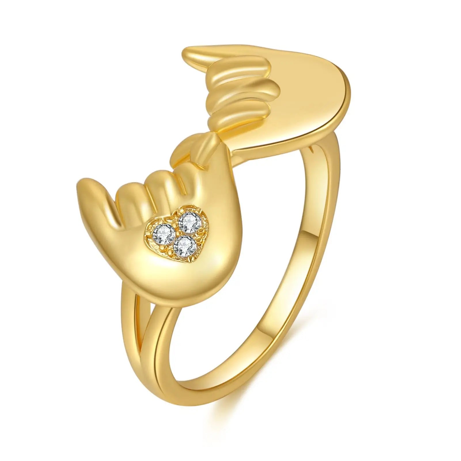 Zuola Custom Eco-friendly Fine Jewelry Luxury Ring 18K Real Gold Plated Shiny Heart Zircon Hand Unisex Valentine's Day Romantic