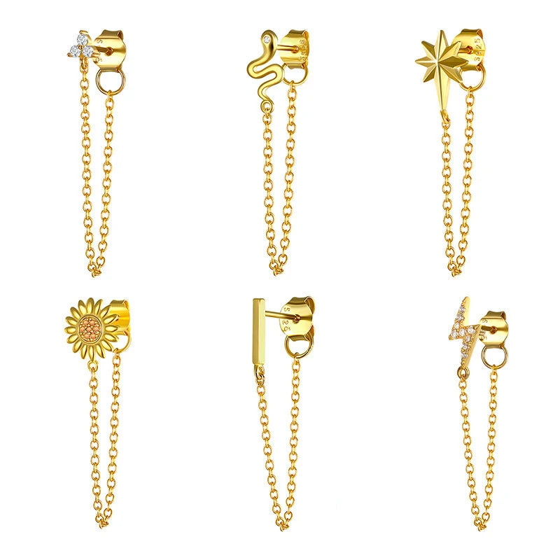Hotsale S925 Sterling Silver Tassel Earrings for Women Fashion Geometric Animal Shaped Chain Drop Stud Earrings