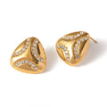 Classic Vintage 18K Gold Stainless Steel Stud Earrings Rounded Triangle Geometric Pattern Women's Fashion Jewelry Zircon