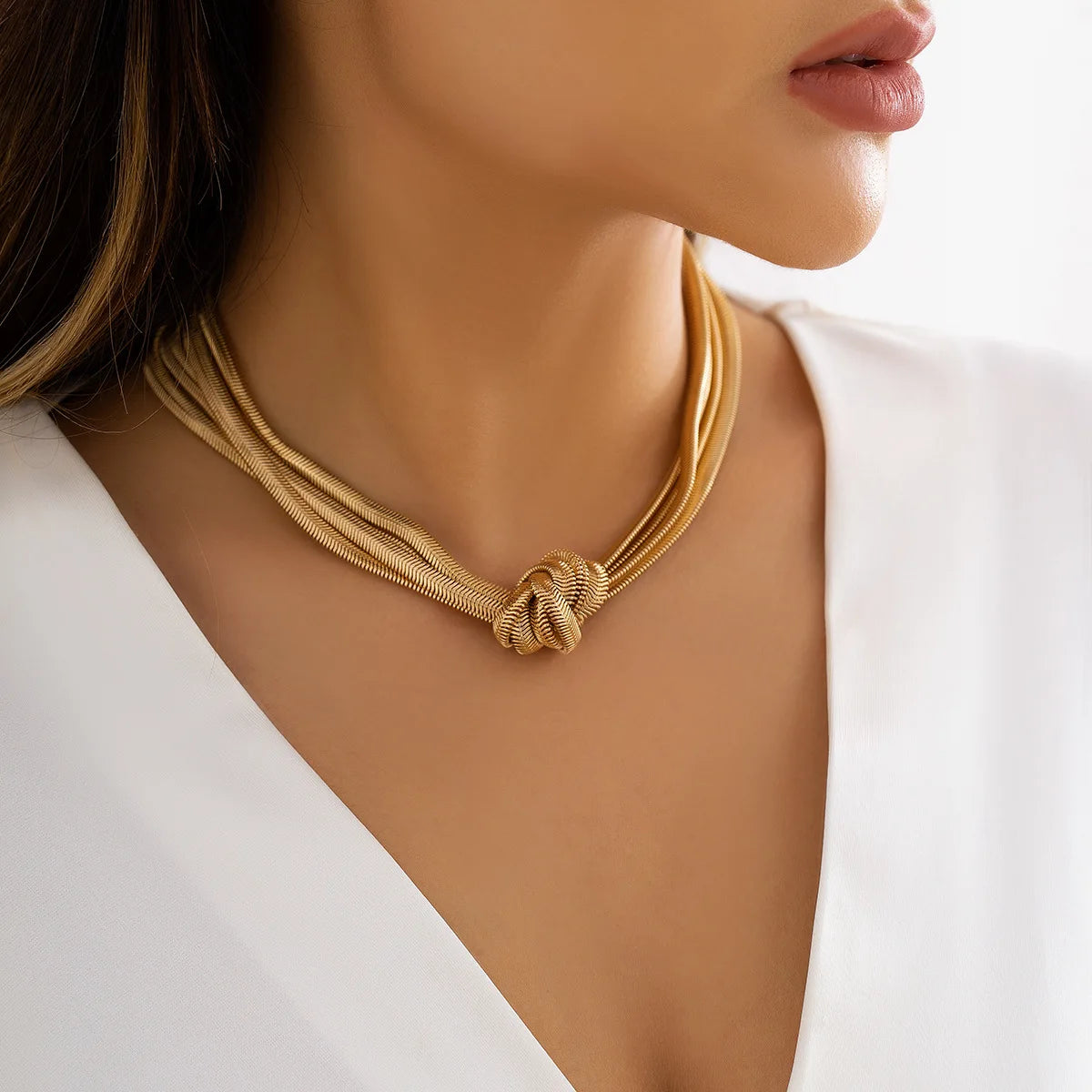 Creative Design Herringbone Chain Layered Bracelet Necklaces Hiphop Gold Plated Knot Necklace to My Daughter