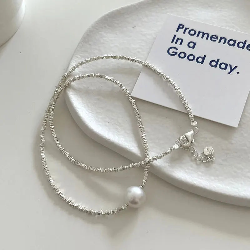 Hot Sale 925 Sterling Silver Vintage Geometric Beads Freshwater Pearl Beaded Necklaces Women Fine Jewelry
