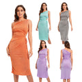 Casual Sleeveless Lace Solid Woolen Women's Sexy Elegant A-Line Natural Waist Slim Fit Summer Dress Zippers Breathable