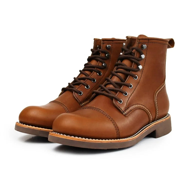 Unisex Anti-Skid Safety Work Boots Lace-Up Closure Genuine Leather Height Increasing Desert for Summer Autumn Industrial Use