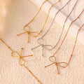 Chic Style Simple Sweet Bow Collarbone Necklace Bracelet Women's Set Stainless Steel 18k Gold Plated Bowknot Jewelry Set