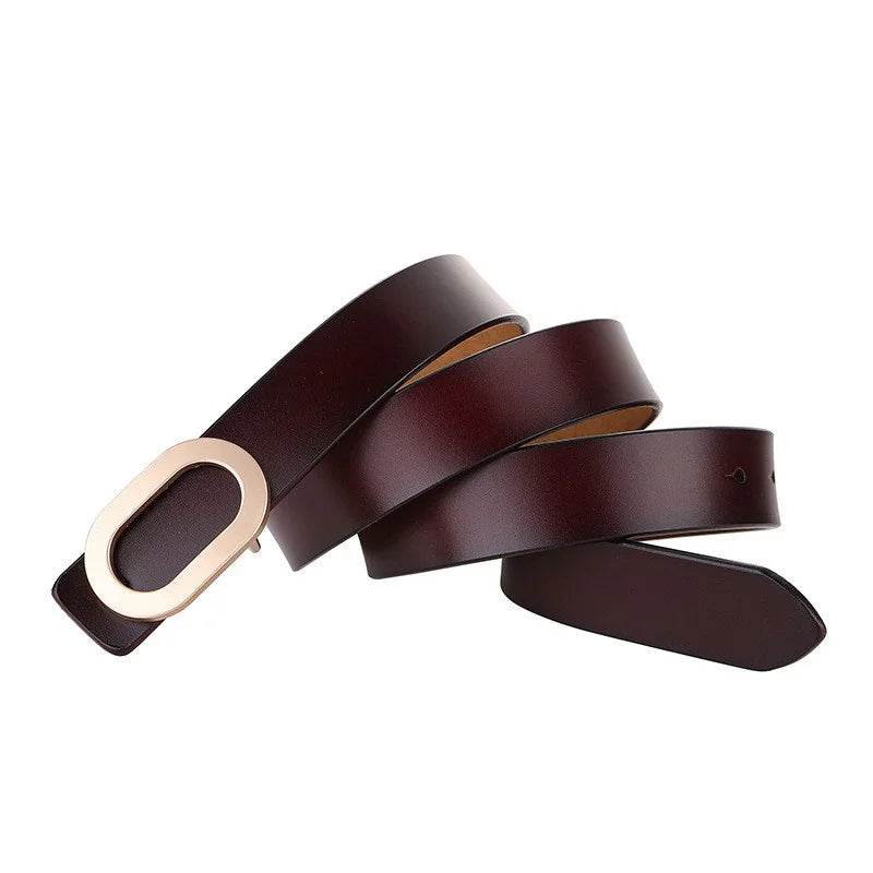 LannyQveen Fashion Women Smooth Plate Buckles Belt Fashion Leather Belts for Women Genuine Leather Jeans Belt Factory