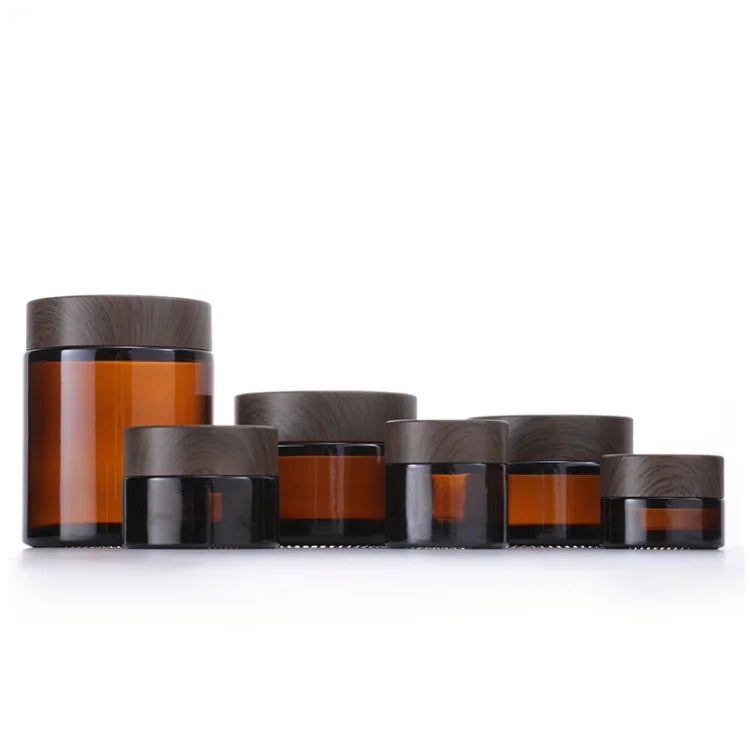 5g 10g 15g 20g 30g 50g 100g Dark Wood Lid Empty Skincare Cosmetic Packaging Brown Amber Facial Cream Glass Cosmetic Jar