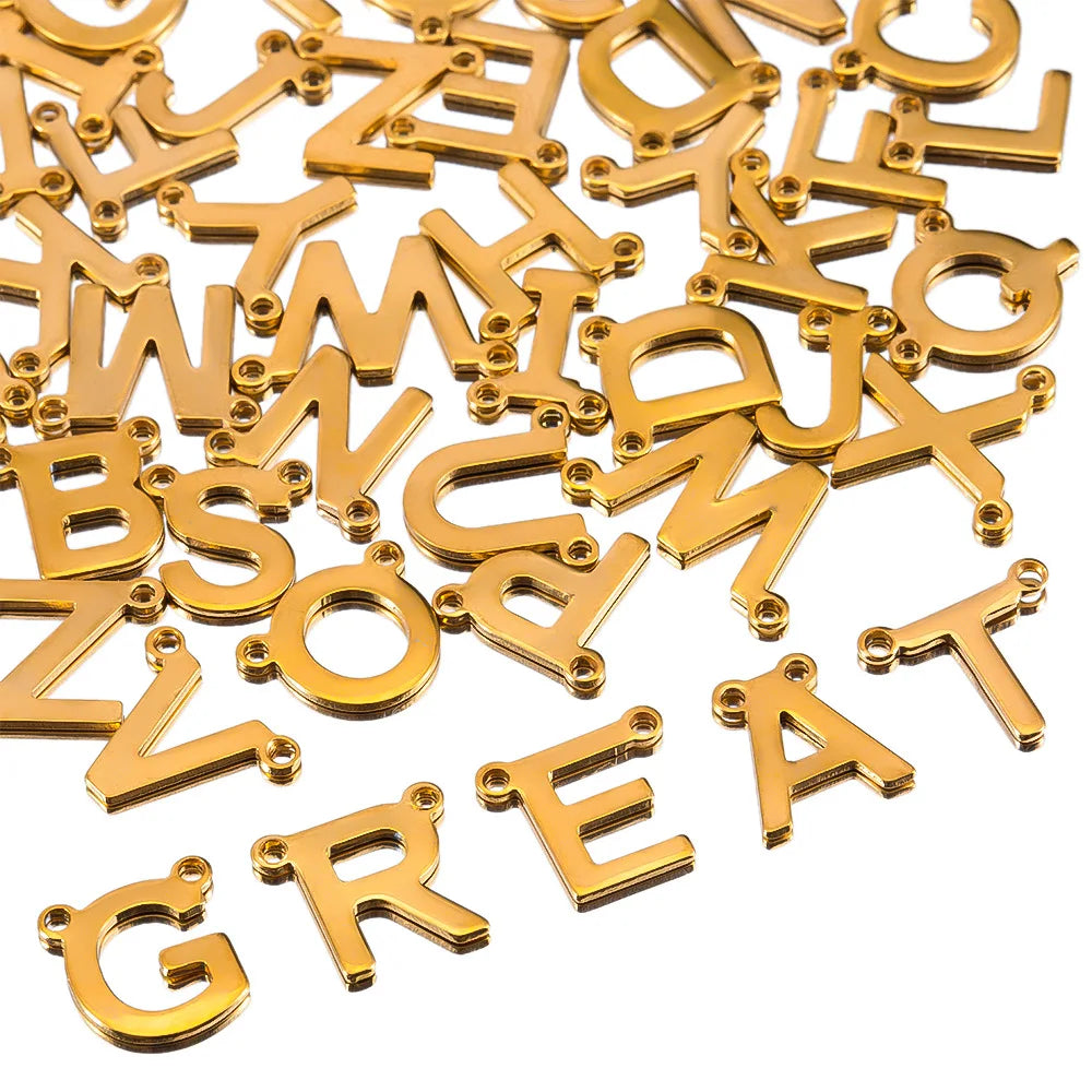 Anti Tarnish 18K Stainless Steel Mini 26 English Initial Letters A- Z Pendant Charms DIY for Jewelry Bracelet Necklace Making