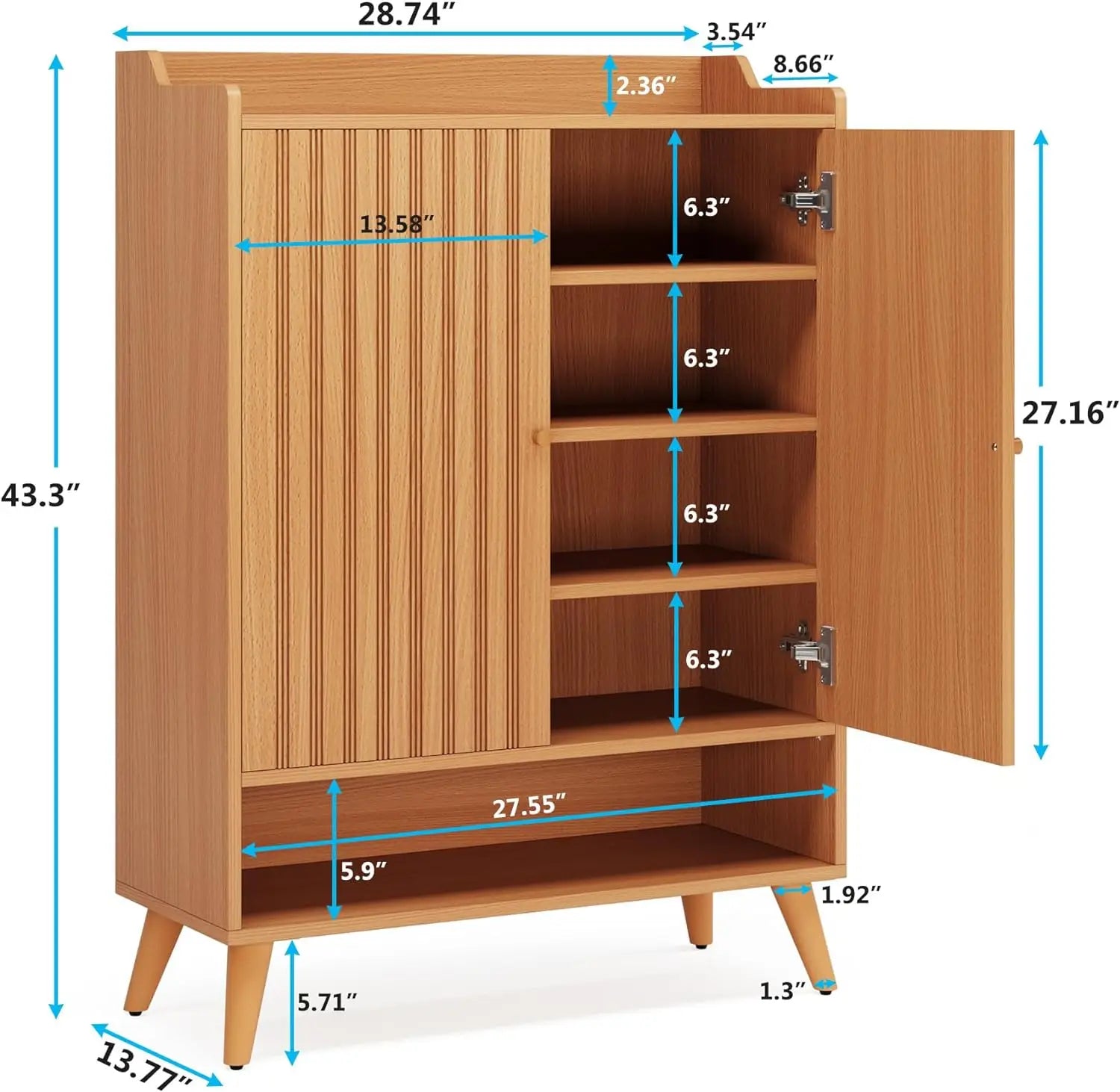 Customized Modern Solid Wood 5-Tier 2 Door Shoe Storage Rack Holder Organizer Cabinet Living Room Furniture With Storage Drawer