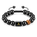 10MM Natural Black Agate Tiger Eye Onyx Bracelet for Men A-Z Custom Letter Bracelets