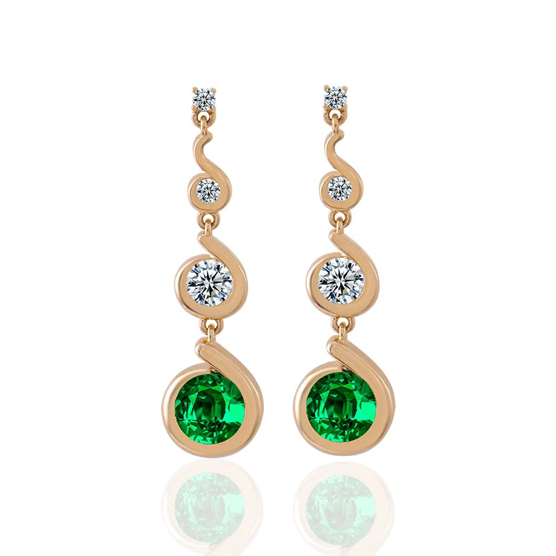 New Artificial 14k Gold Small Green Moissanite Diamond Long Earrings