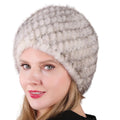 Autumn Winter Hot Sale Fashion Womans Real Mink Fur Hat Winter Warm Knitted Hat