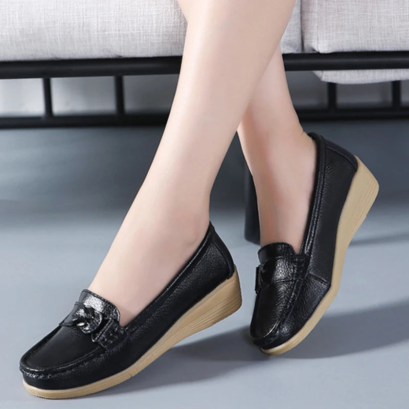 Women Flats Soft Solid Color Leather Shoe Loafers Mother Shoes Wedge Work Shoes Female Casual Footwear Summer 2024